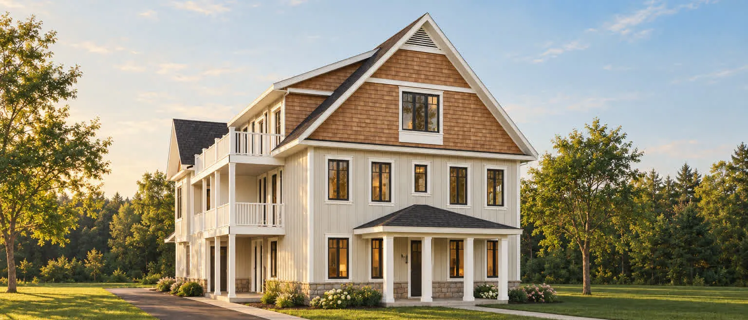 Rendering of The fourplex concept from the street