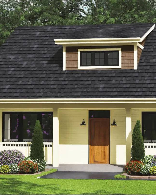 The porch and front door of The Cabot, from the rendering